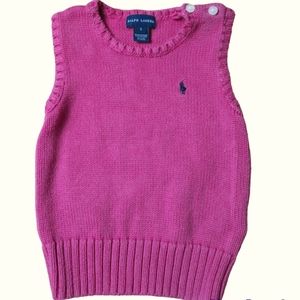 Ralph Lauren Girl's Hot Pink Sweater Vest Polo Player Crest Size 5